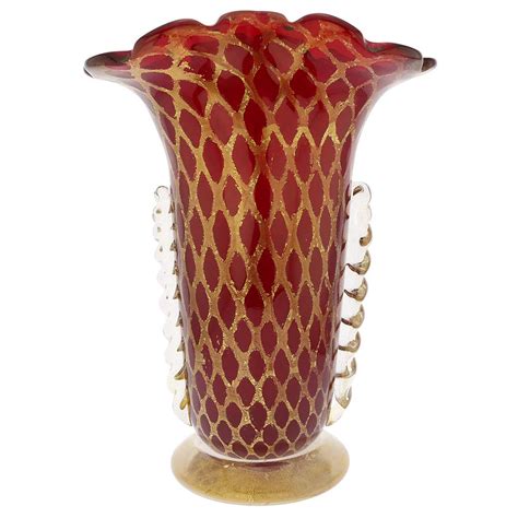 Murano Glass Vases Murano Glass Golden Net Vase Red