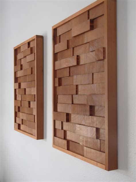 Modern Redwood 3d Wood Block Minimalist Wall Art Set Of Two