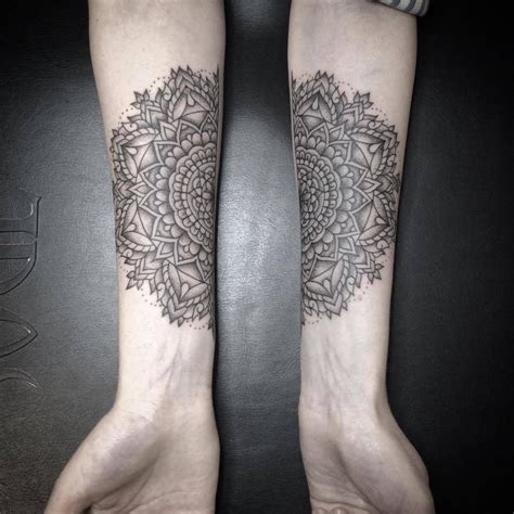 Blackworkornamental Matching Mandala Tattoo On Both Inner Forearms