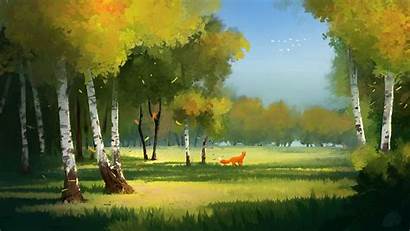 Fox Forest Trees Glade 4k Painting Wallpapers