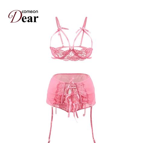 Comeondear Sexy Lingerie Woman Open Bust Lace Lingerie Sets Sexy Pink