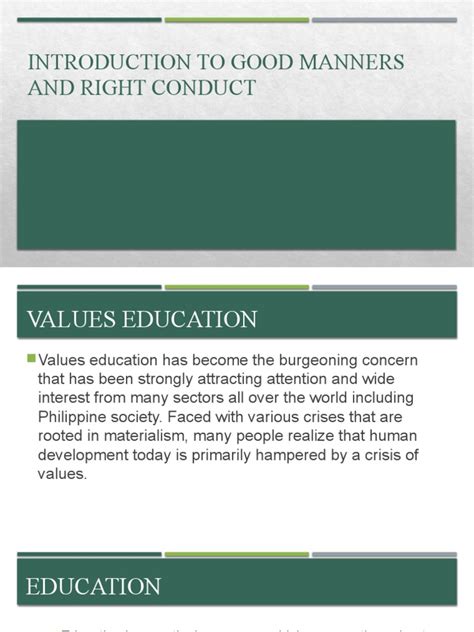 Introduction To Good Manners And Right Conduct Pdf Teachers