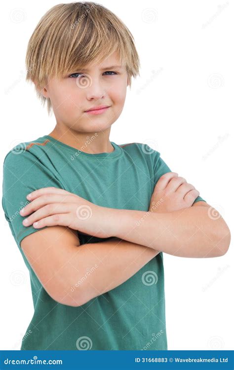 Blonde Boy With Arms Crossed Stock Image Image Of White Green 31668883