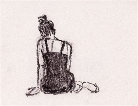 Sketch Girl Sitting Back View Drawing Rectangle Circle