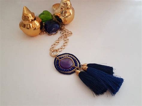 Tassel Necklace , Blue Tassel Necklace Bohemian Style #takkaibykarina #etsyshop #etsyjewelry # ...