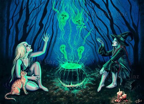 Gothic Fantasy Witches Cauldron Art Original Painting Halloween Spooky