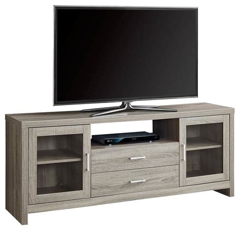 Tv Stand 60l Dark Taupe Drawers Glass Doors Contemporary