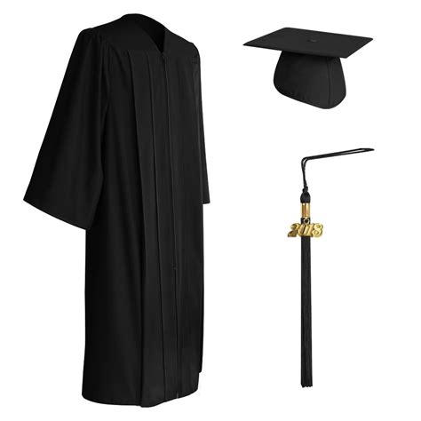Matte Black Graduation Cap Gown And Tassel Setcollege