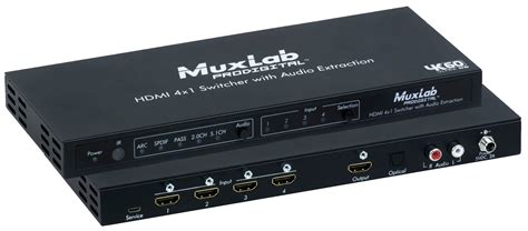 MuxLab 500437 4x1 HDMI Switcher with Audio Extraction 4K/60