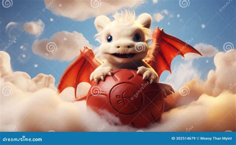 Cute Baby Dragon Playing With The Ball Chinese New Year Background