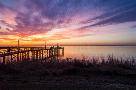 Sunset On Mobile Bay In Daphne Alabama Bayfront Park Pavilion Stock