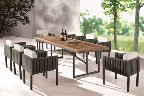 Garnet Modern Outdoor Dining Set For 8 With Side Straps Icon Outdoor