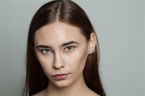 Young Beautiful Woman Without Makeup Cosmetics Portrait Face Closeup