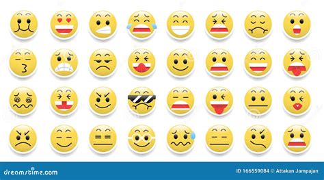 Emoticons Icon Setset Of Funny Cartoon With Emotional Expressions