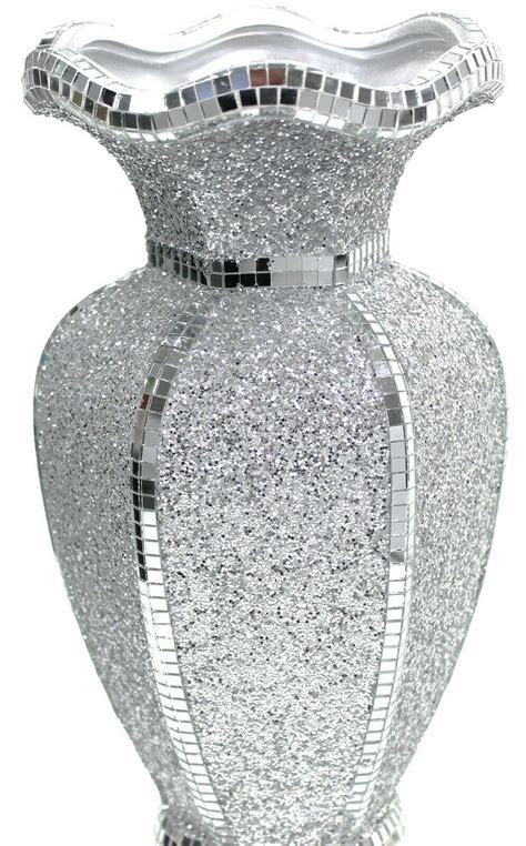 Extra Large 40cm Crushed Glass Silver Glitter Flower Vase With Etsy