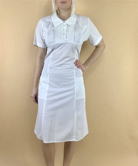 1950s 60s Nurse Uniform White Mod 60s Dress 50s Nurse Dress White Nurse Dress With Pockets