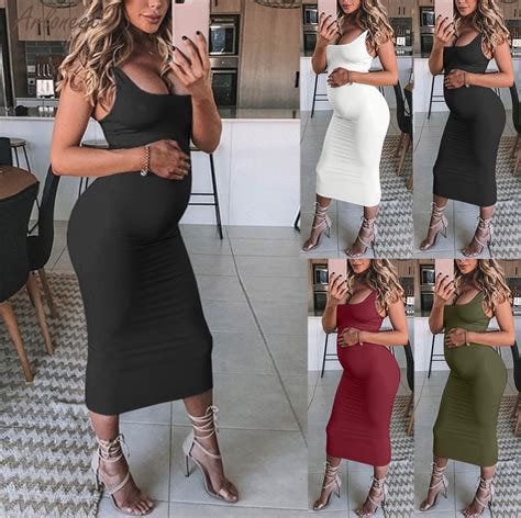 fashion women dress women solid pregnant solid tight fitting long pregnant dresses maternity