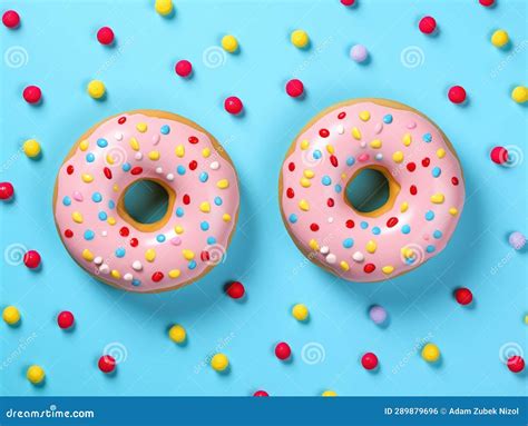 Two Pink Donuts With Sprinkles And Candy Stock Illustration