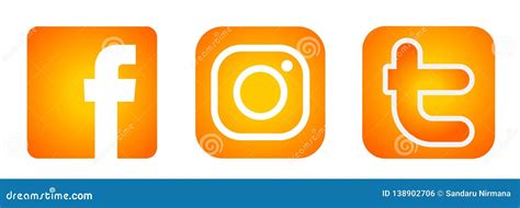 Set Of Popular Social Media Logos Icons Instagram Facebook Twitter Element Vector In Gold Orange