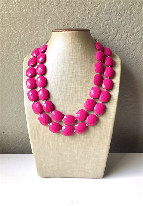 Pink Statement Necklace Chunky Beaded Necklace Pink Jewelry Etsy