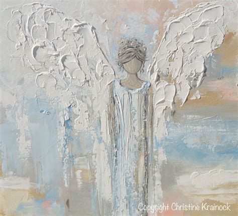 Giclee Print Abstract Angel Painting Modern Gallery Wall Art Blue Gold