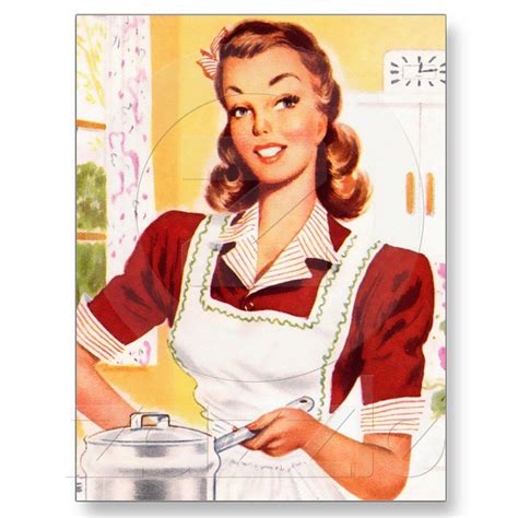 vintage retro women kitsch 50s kitchen magic postcards from 1950s housewife vintage