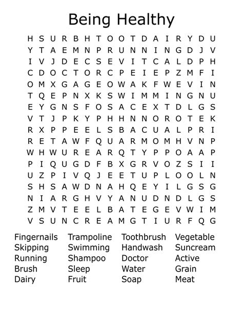 Being Healthy Word Search Wordmint