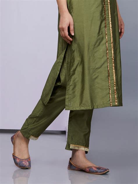 Buy Olive Green Silk Pants Online At Theloom