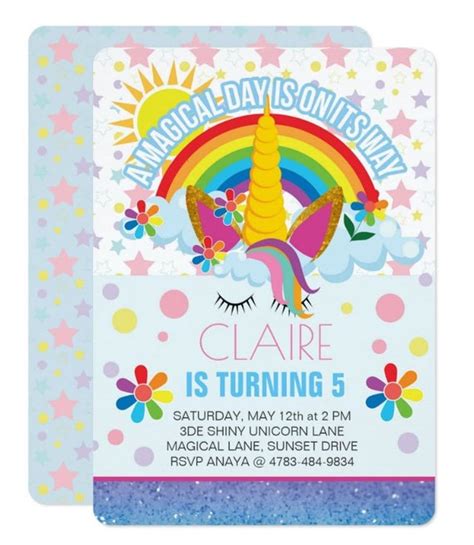 unicorn birthday invitation rainbow invitation magical unicorn