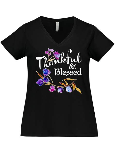 Inktastic Thankful And Blessed Inspirational Saying With Flowers Women