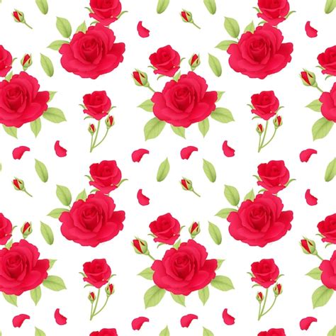 Premium Vector Red Roses Pattern Seamless
