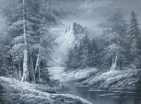 Wallpaper Trees Painting Forest Mountains Monochrome Water Snow