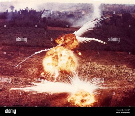 Napalm Bombs Explode On Viet Cong Targets South Vietnam 1966 Stock