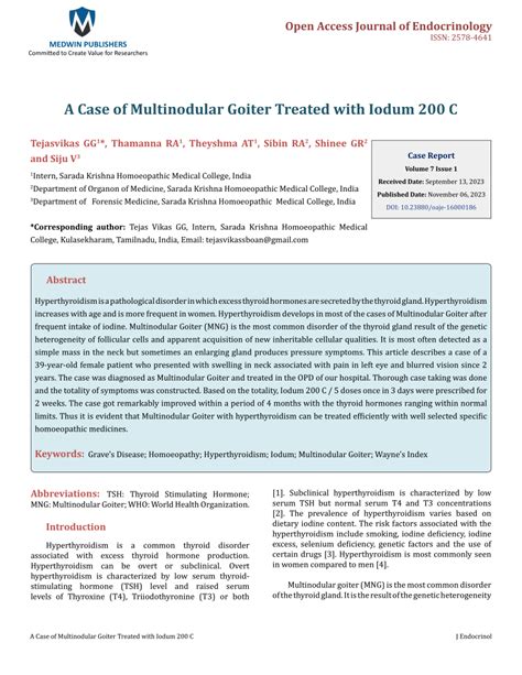 Pdf A Case Of Multinodular Goiter Treated With Iodum C