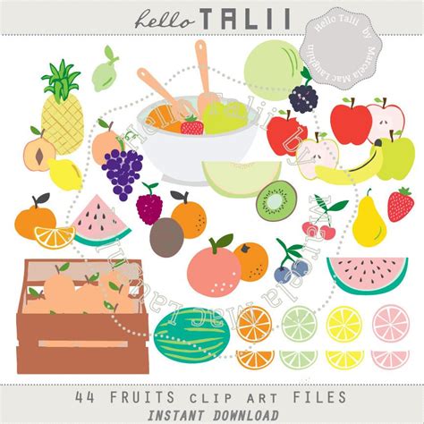 Fruit Clip Art Fruit Salad Clipart Tutti Frutti Digital Etsy Clip