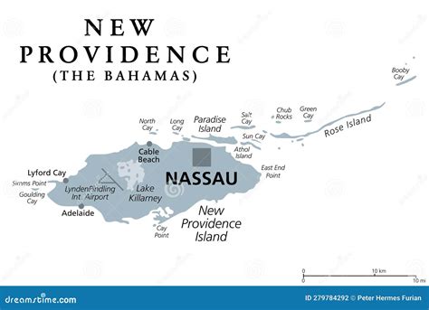 New Providence Island Gray Political Map With Nassau Capital Of The