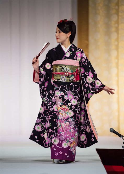 Japanese Traditional Floral Print Long Kimono Japan Femmes Stage