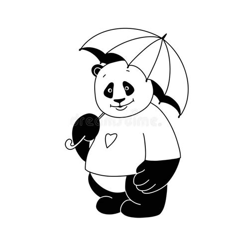 Cute Panda With Umbrella Vector Illustration Autumn Clipart Stock