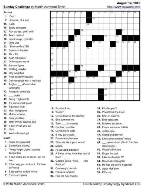 Washington Post Sunday Crossword Printable Version Sally Crossword