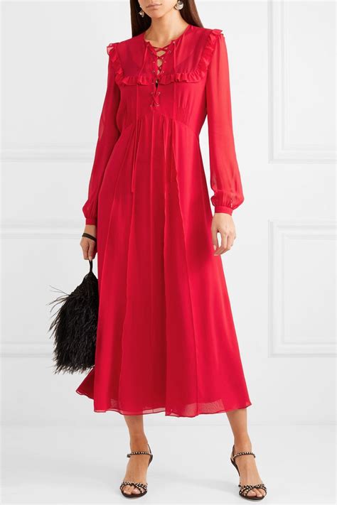 Red Ruffled Silk Georgette Midi Dress Miu Miu Dresses Midi Dress
