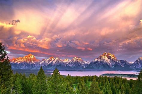 Download Wyoming Grand Teton National Park Lake Sunset Cloud Mountain