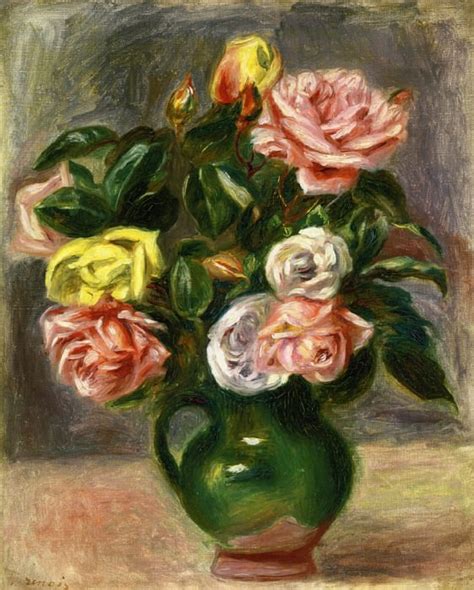 Bouquet Of Roses In A Green Vase — Pierre Auguste Renoir