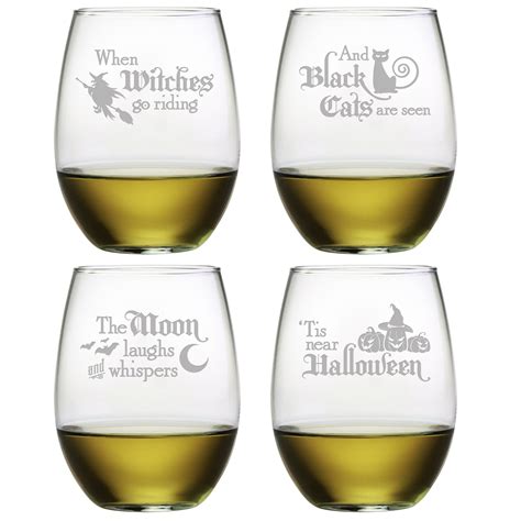 Halloween Verse Stemless Wine Glasses Set Of 4