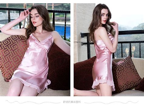 2018 New Silky Chiffon Ruffle Elegant Of Faux Silk Spaghetti Strap Sexy Nightgown In Nightgowns