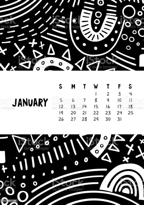 January Vector Colorful Monthly Calendar For 2020 Year With Abstract