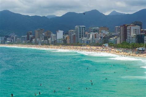 View Of Rio De Janeiro Beaches Full Of People Stock Photo Image Of