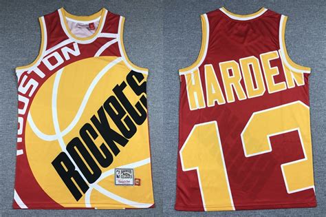 Mens Houston Rockets 13 James Harden Red Big Face Mitchell Ness