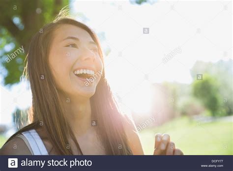 Cheerful Teenage Girl Laughing Stock Photo Alamy
