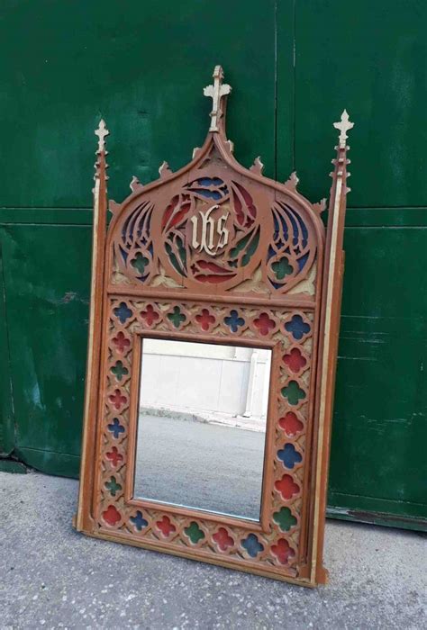 espejo antiguo estilo gótico 84×45 cornucopia antigua estilo neogótico mueble antiguo iglesia