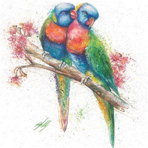 Rainbow Lorikeet Print Pair Of Birds Parrots Australian Birds